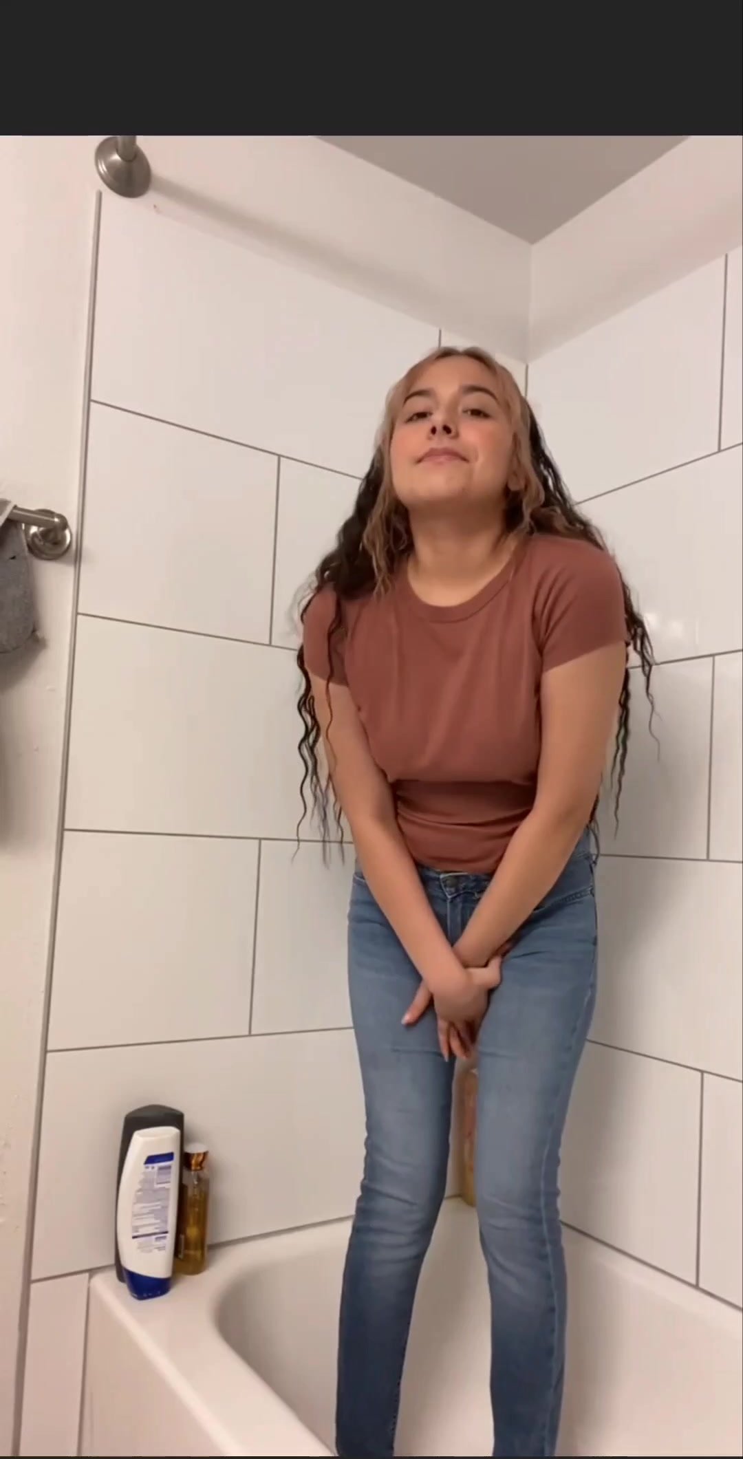 Cute Latina Peeing Her Jeans