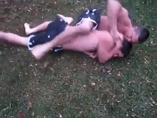2 cute muscle lads wrestle outdoor for REAL