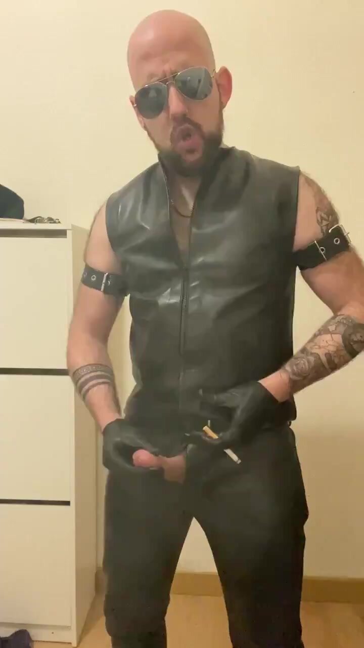 bald smoker wanks cock