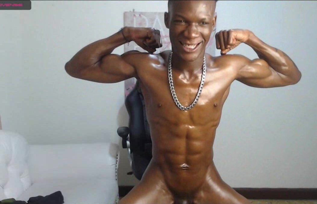 black guy shows muscle