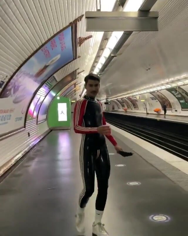 wearing rubber at the subway