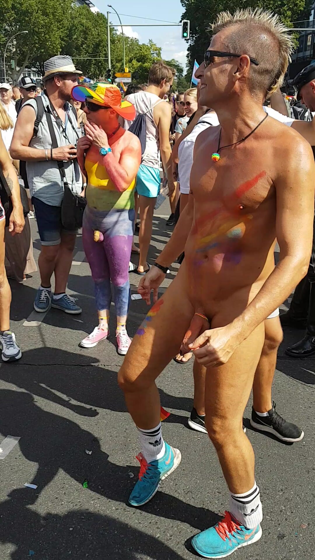 Naked man dancing while CSD Parade Berlin 2019