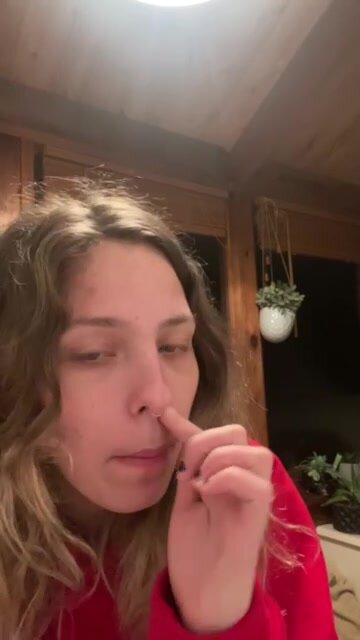 dirty girl eats nasty boogers out of her nose