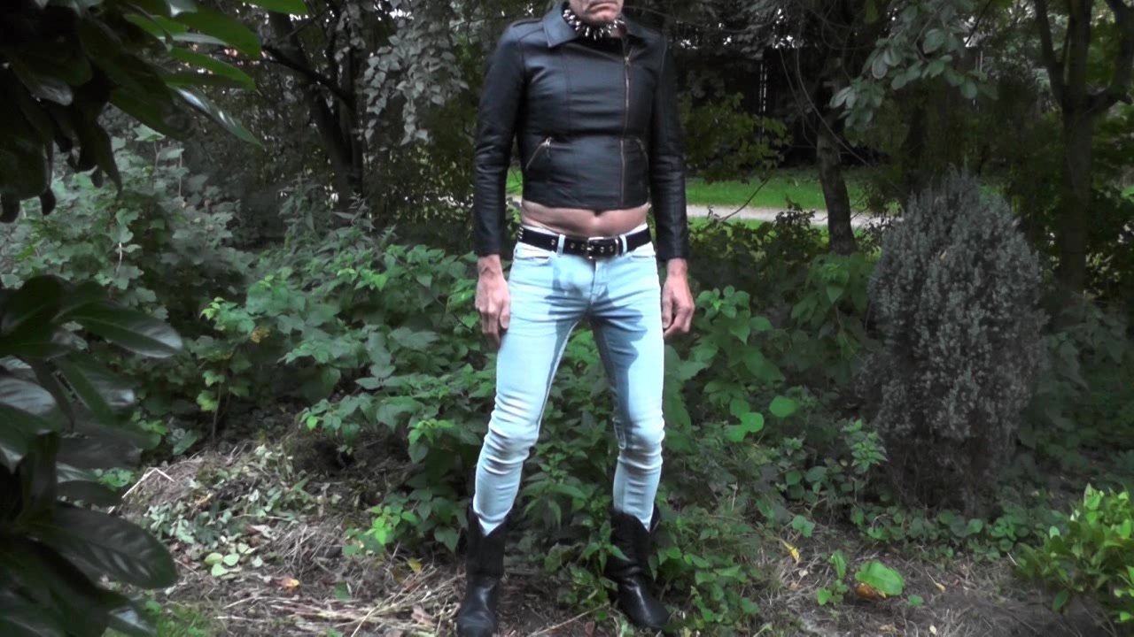 pissing in my new jeans and leather jacket