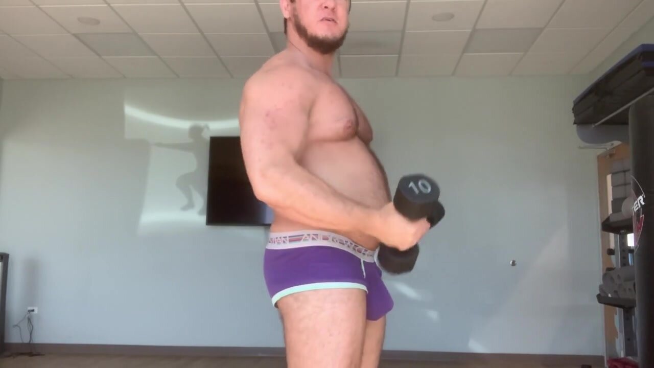 Bodybuilder works out