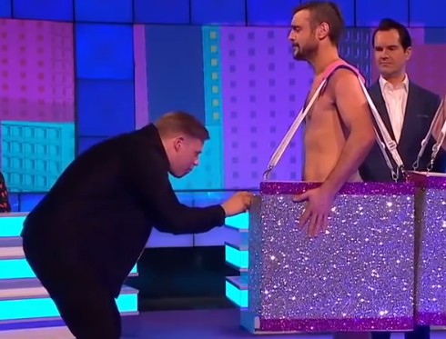 Nervous naked guy British comedy show - Dick in a Box