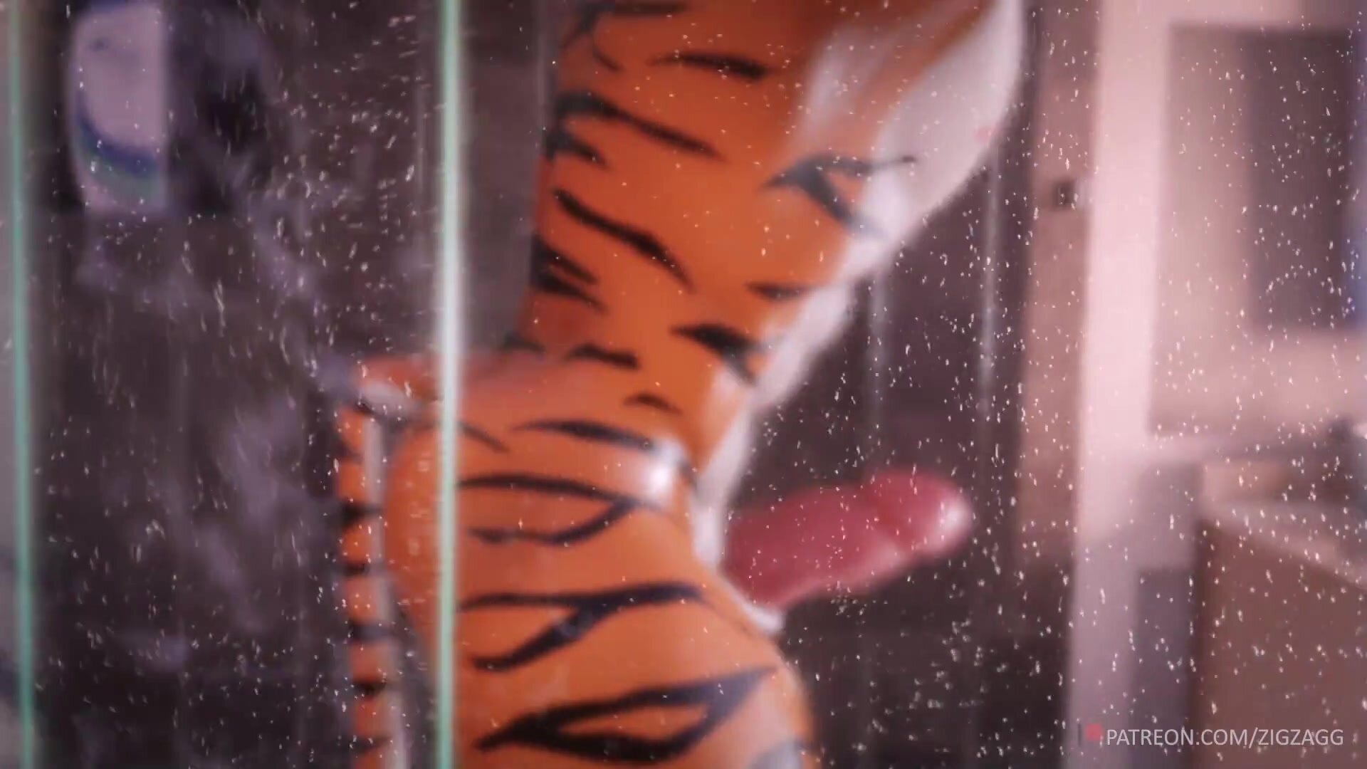 Tiger peeing in the shower