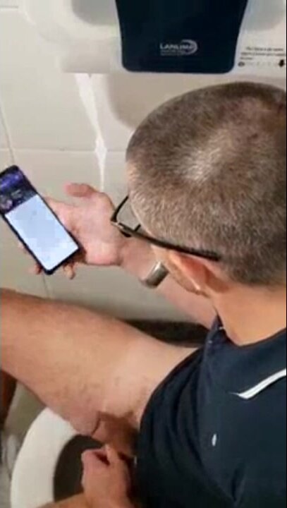 Daddy jerking off in public restroom