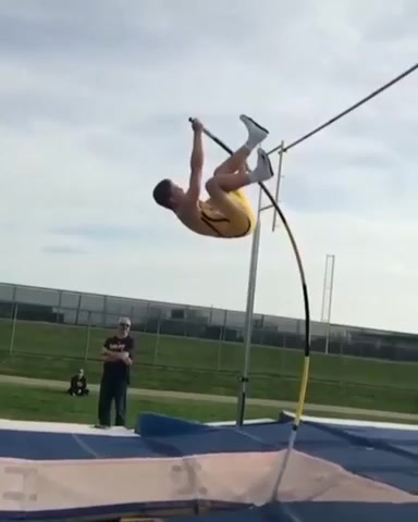 Pole Vaulter Hooks His Huge Dick And Balls On Crossbar