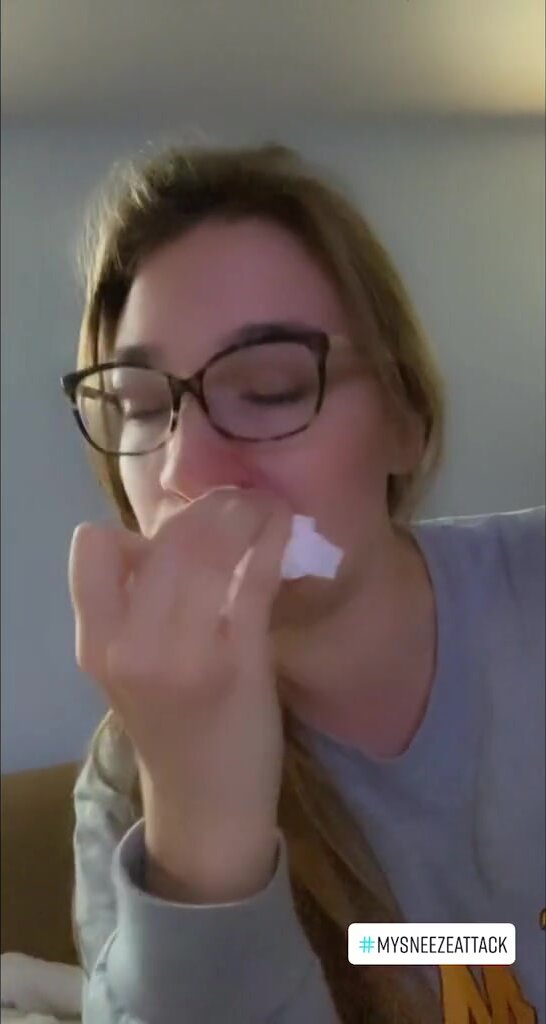 gorgeous woman gets something stuck up her nose