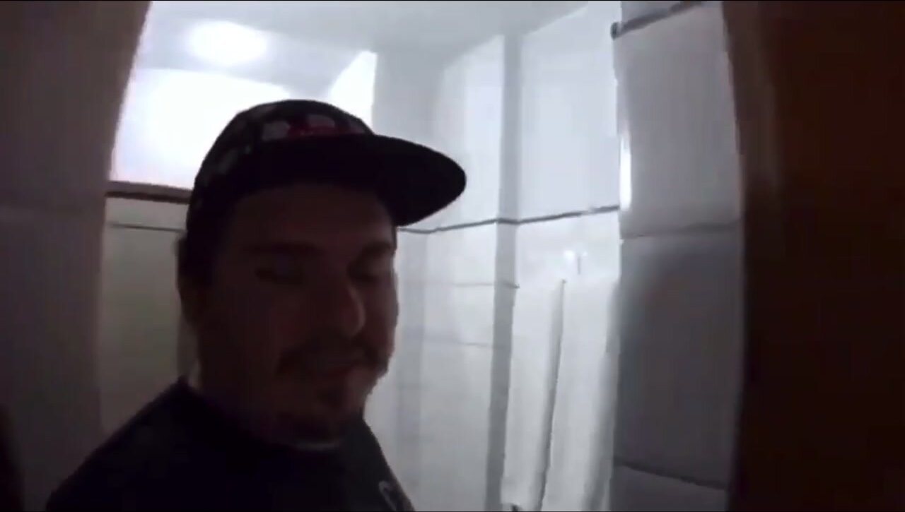 Men farts in bathroom