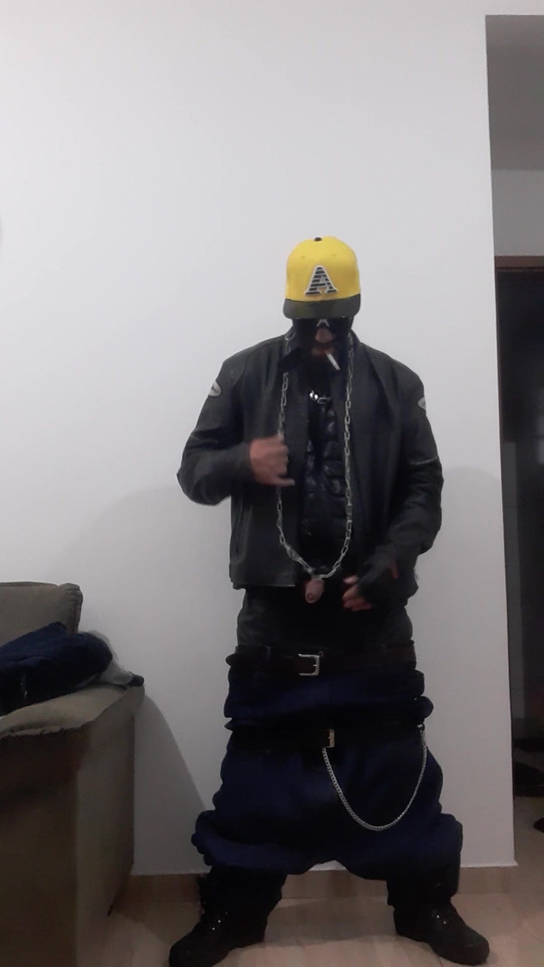 Scally boy baggy leather  smoking and cum
