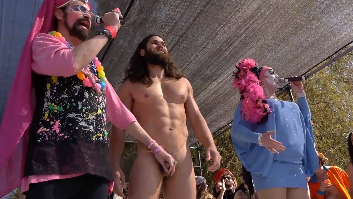 A hunky jesus contestant stripped naked on stage.