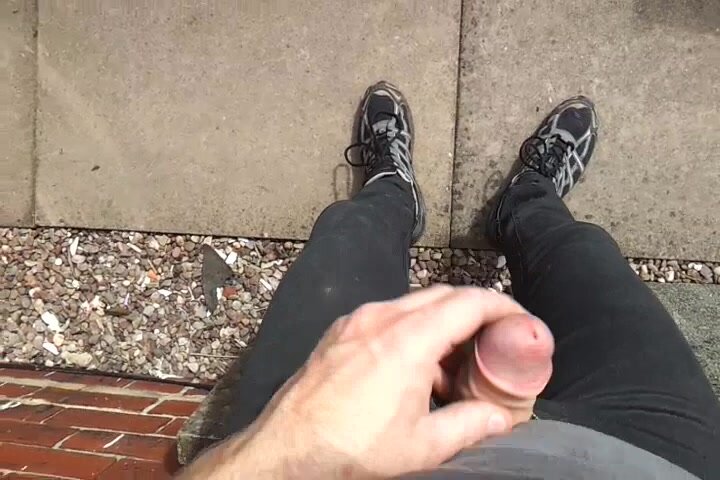 wanking outside onto tight black jeans