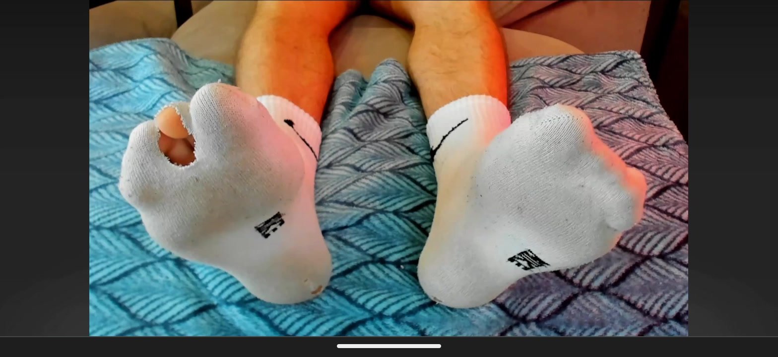 Hot alpha twink's feet in smelly white dirty holey sock