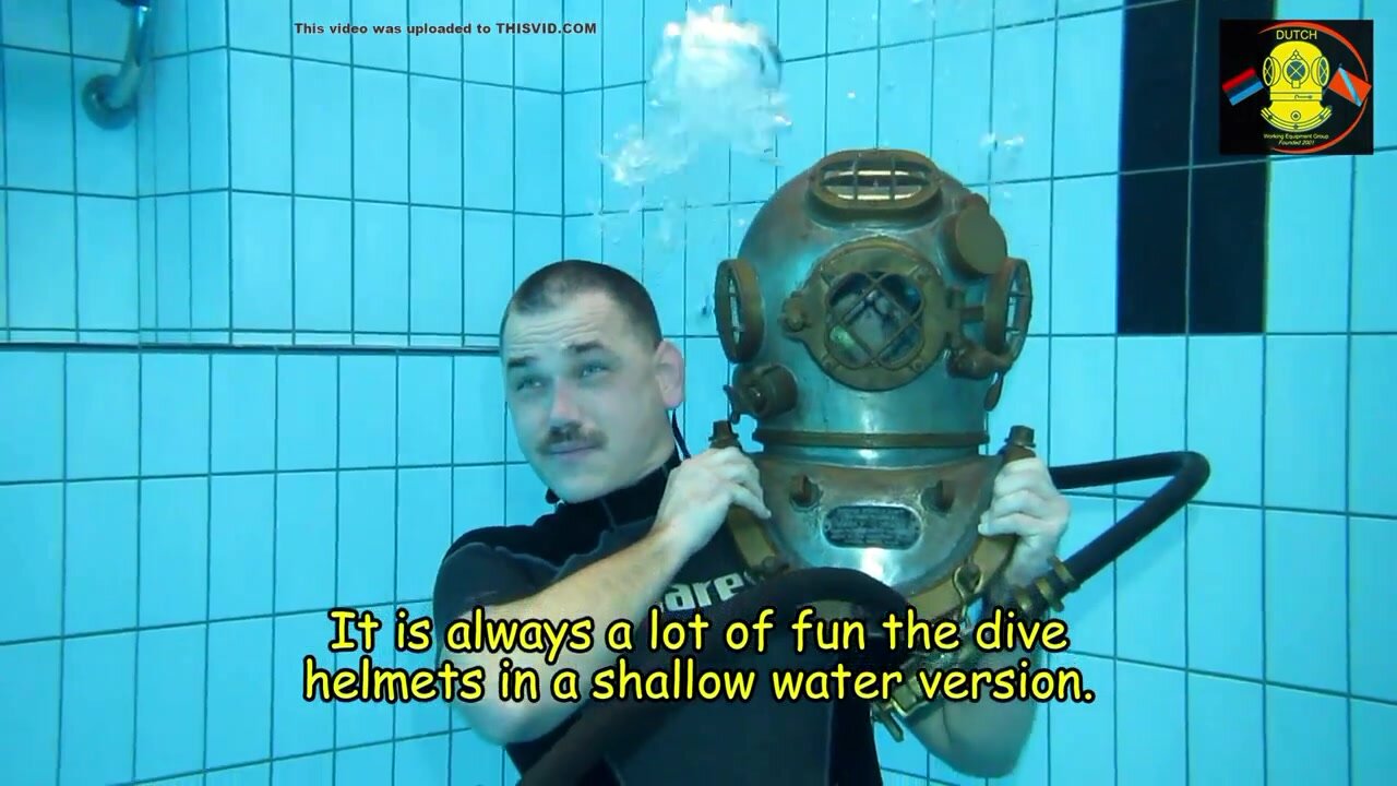 Dutch helmet diver goes barefaced underwater in wetsuit