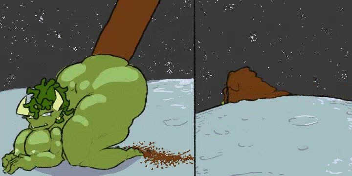 Big ass green goblin shitting in space