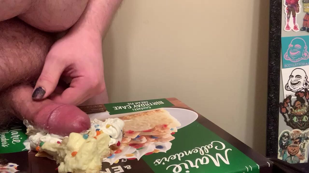 Cock destroys slice of pie