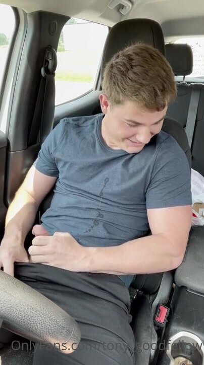 amazing boy stroke and cum in car