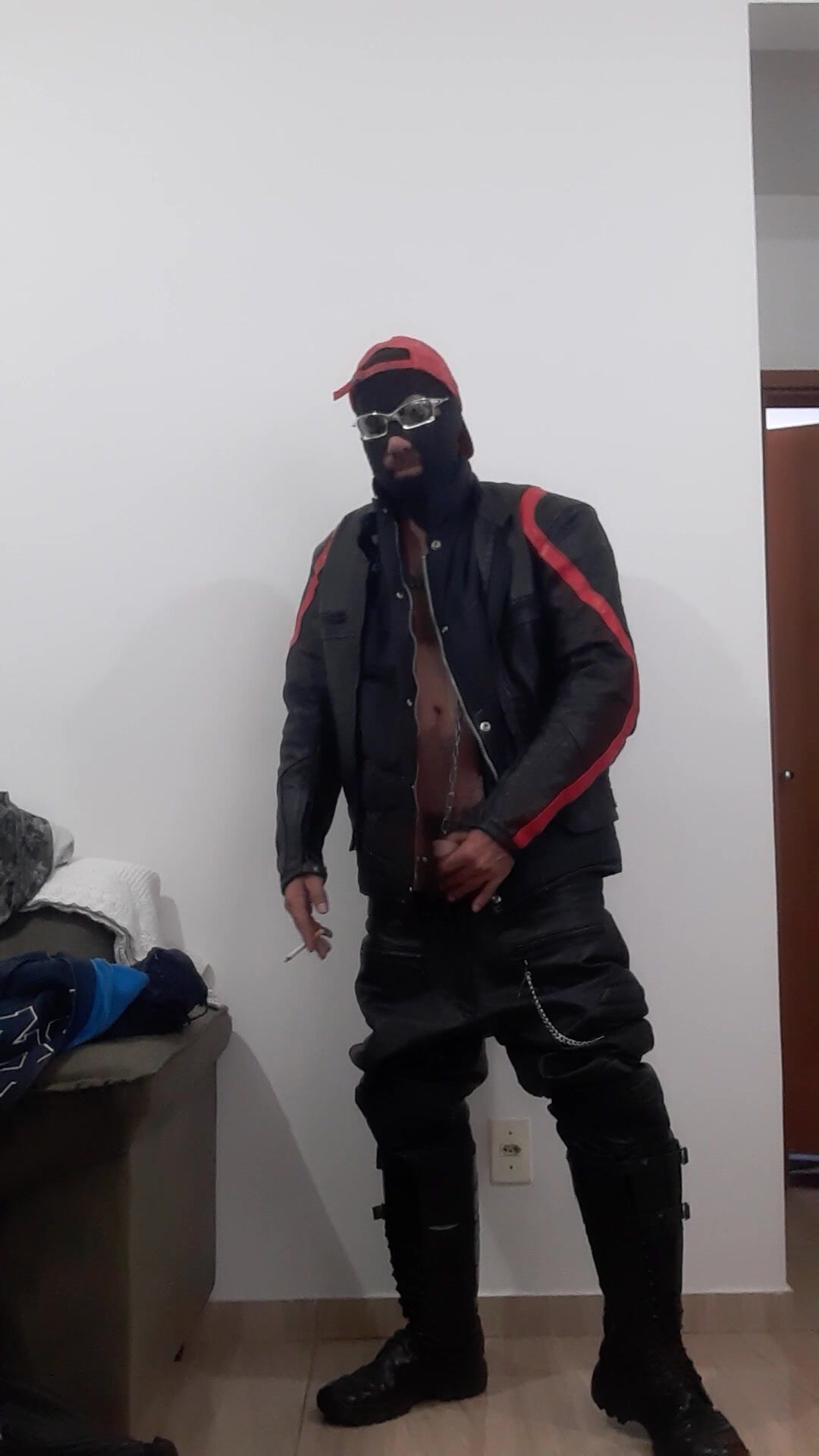 Scally boy baggy leather smoking - video 2
