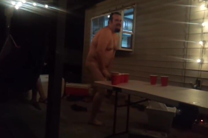 Bear playing beer pong naked