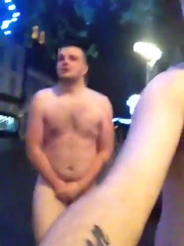 Friends naked through town