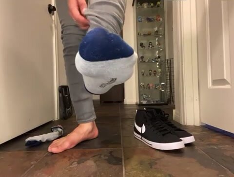 Taking off new sneakers