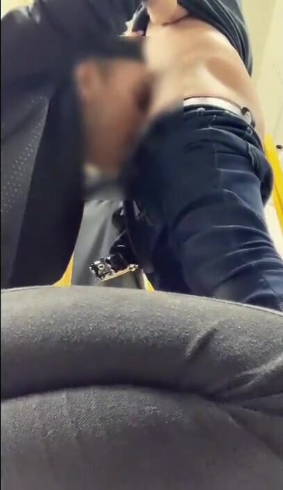 Handsome jeans give oral sex on the bus.