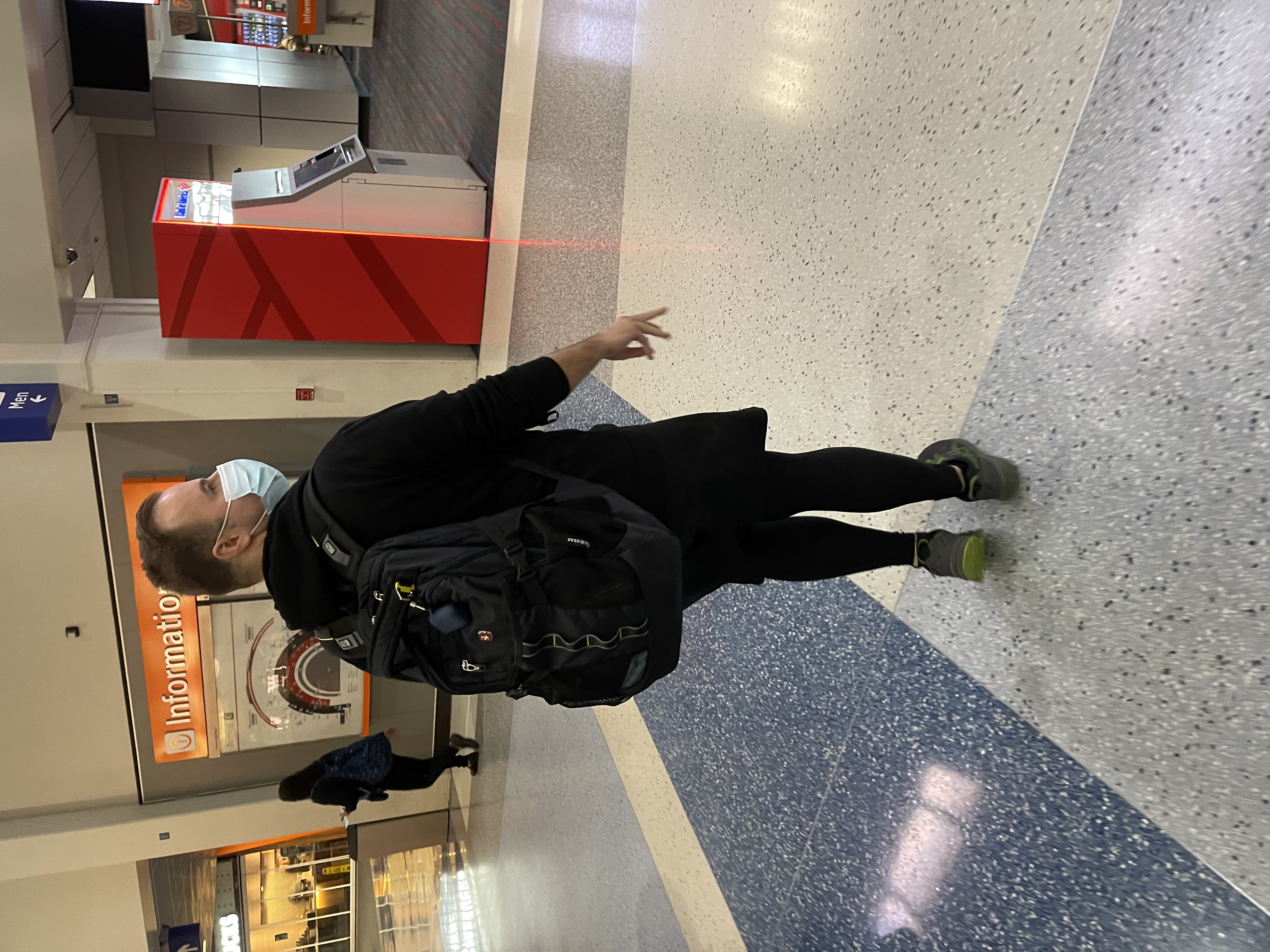 Airport traveler with big balls poops (cock, balls)