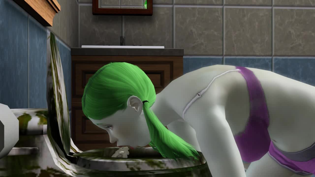 Sims 3 - Cute blonde girl sick in toilet