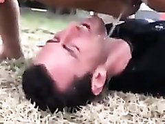 Guy films girl pissing outdoors on BF and in his mouth