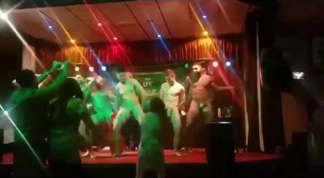 Young british male strippers dancing with cocks out