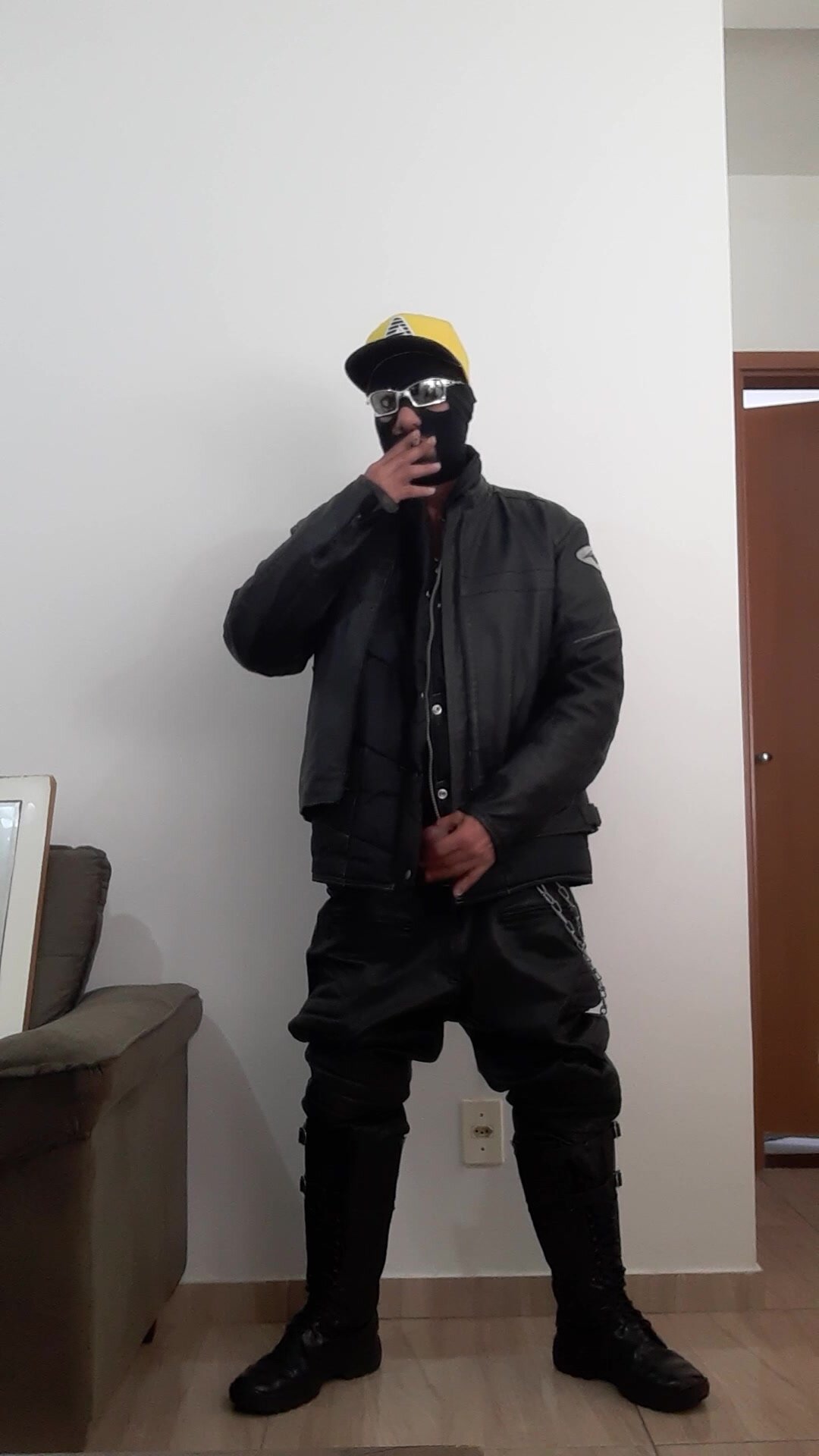 Scally boy full leather  baggy and Jacket smoking
