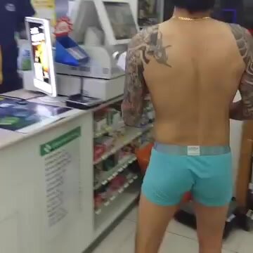 wearing only underwear at the store