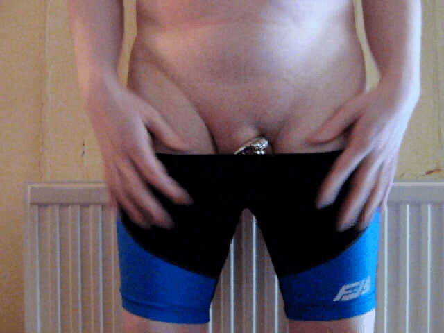 Mortice in chastity under cycle shorts