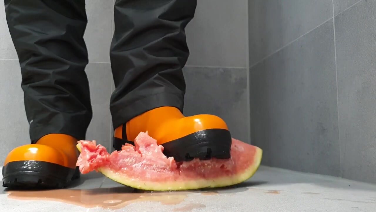 STOMPING WATERMELON WITH STEEL TOE RUBBER BOOTS