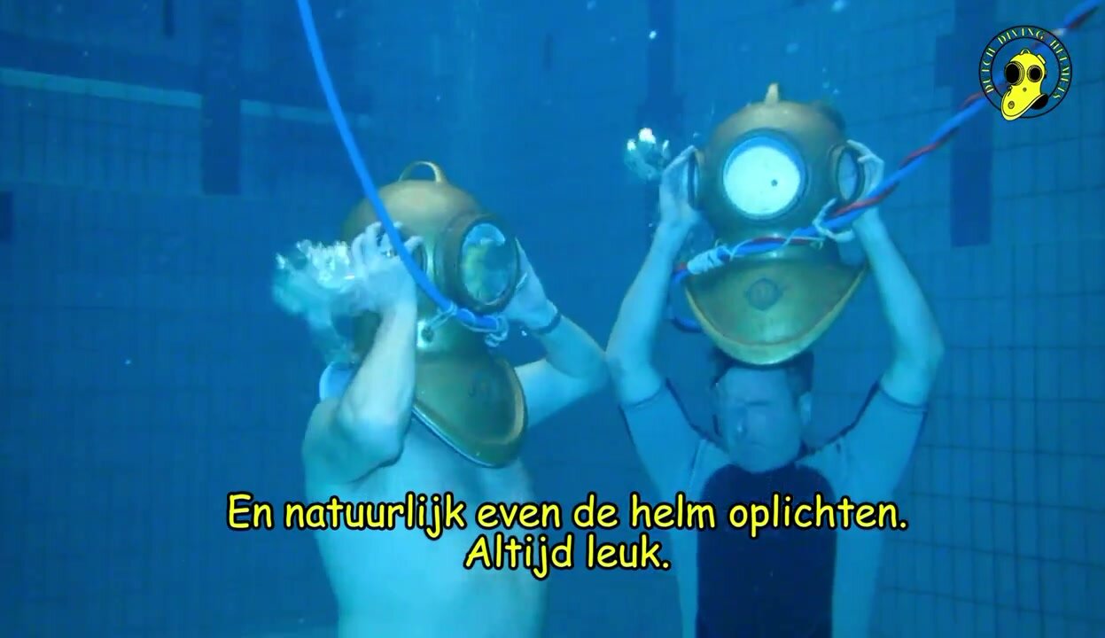 Beefy dutch helmet divers goes barefaced underwater