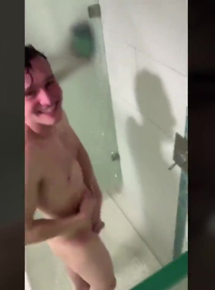 Lad gets hard in gym showers