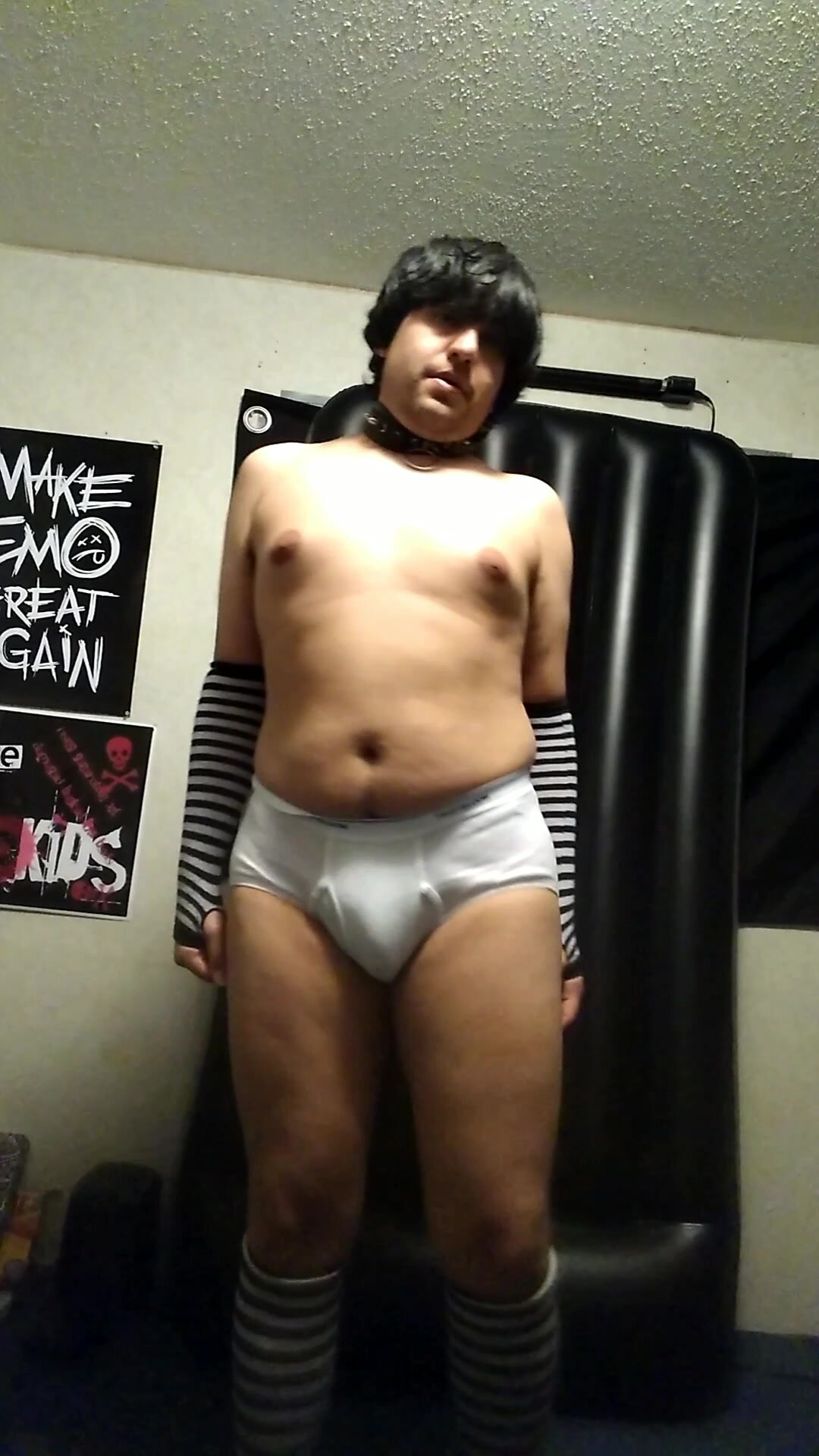 Emo boy caught in briefs and being stupid