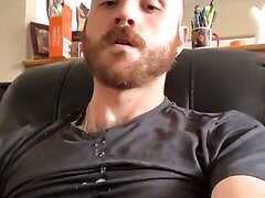 cute bald ginger sprays cum over himself