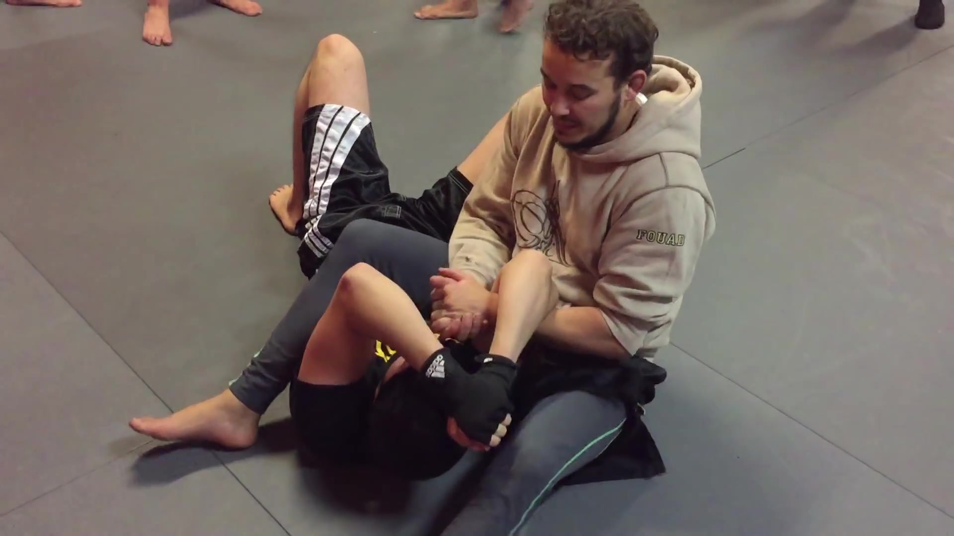 Wrestling in Shiny black Adidas shorts 01
