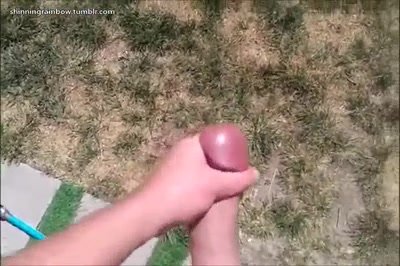 Feeding the grass his jizz