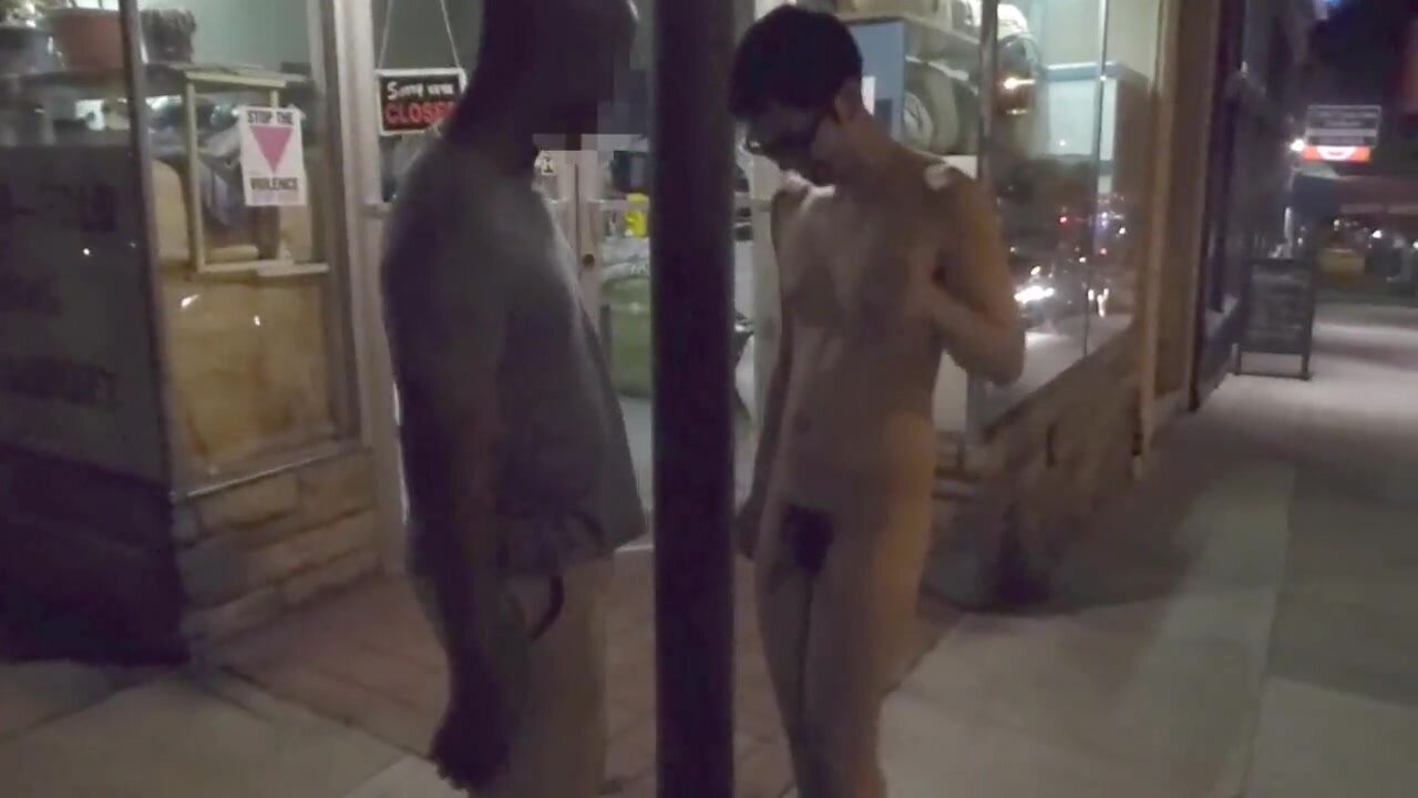 Asian twink made to walk naked on busy street