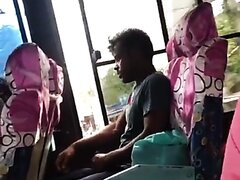 Indian Perv Caught Wanking & Cums On Bus! Big Dick!