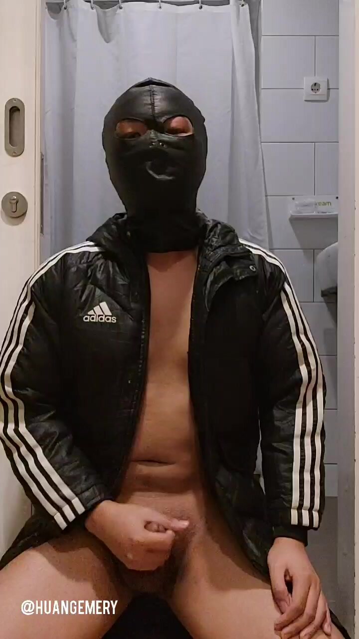 Asian Young Pup in Adidas Down Bench Jacket Jerking Off