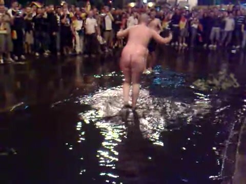 Drunk German chubby gets naked in public celebration