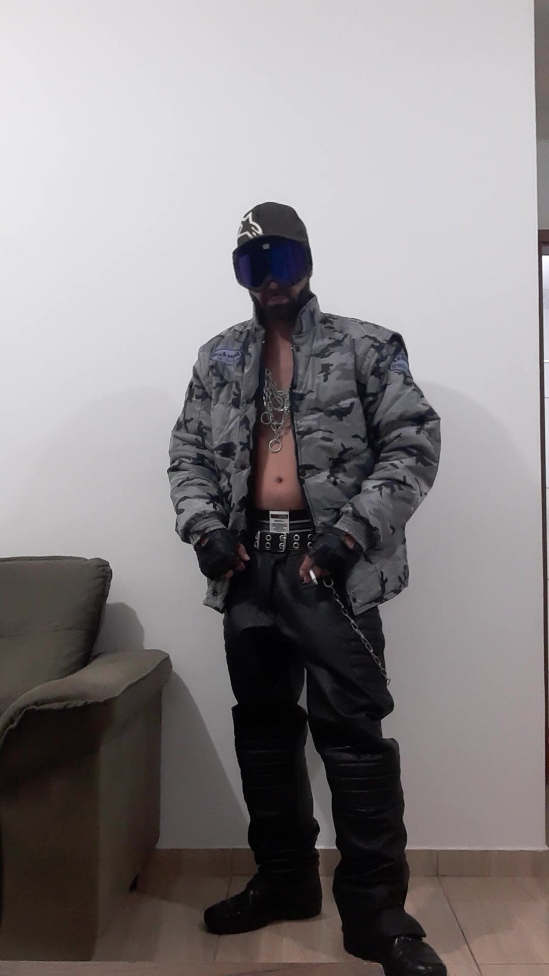 Scally boy baggy leather  with  jockstrap New jacket