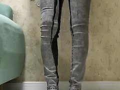 Male skinny jeans wetting in bedroom
