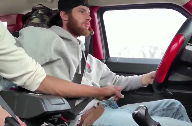 Hot bearded fucker gets jerked off by a bud driving his pickup down the roa...