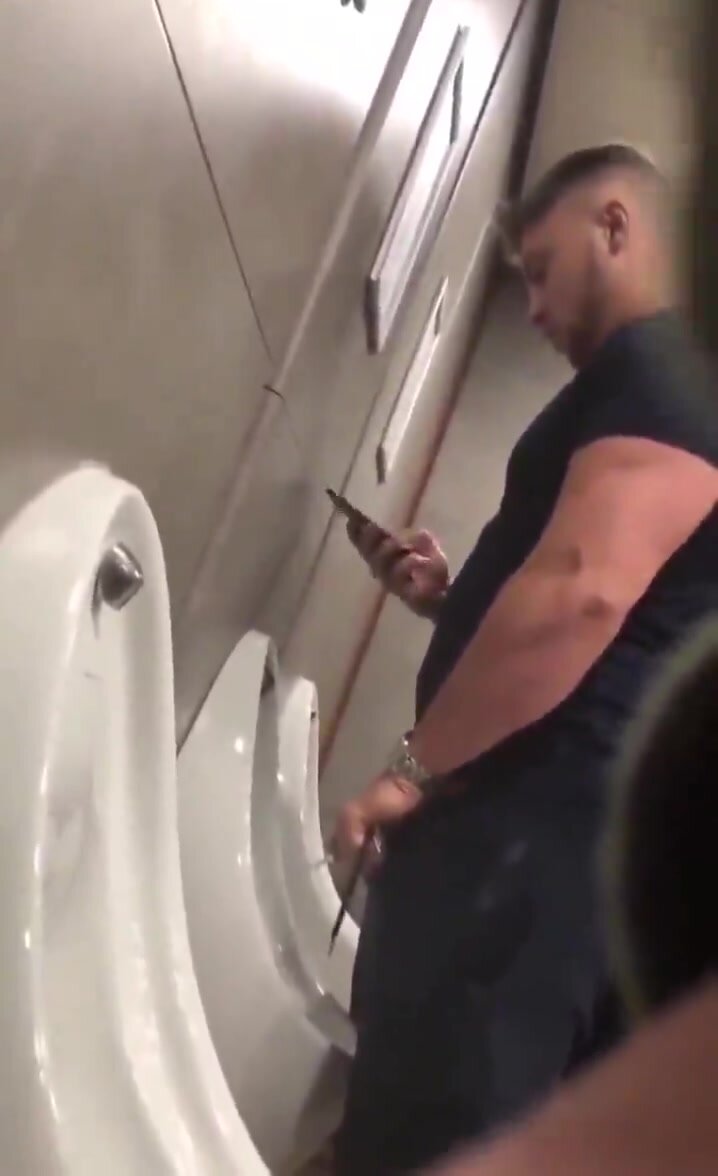 Hung uncut guy caught peeing at urinals